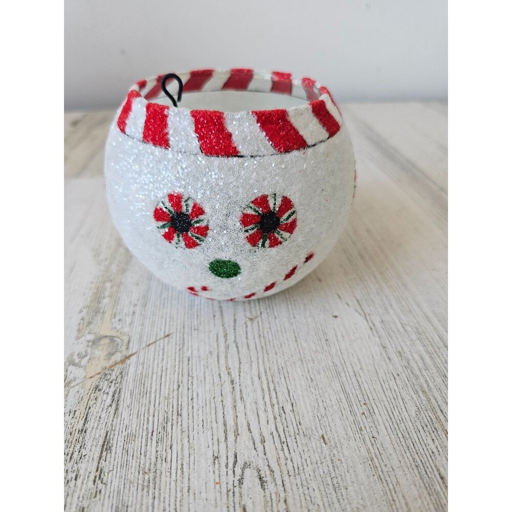 Dept 56 glass tea light snowman‎ glitter sparkle 43333 candy cane vote